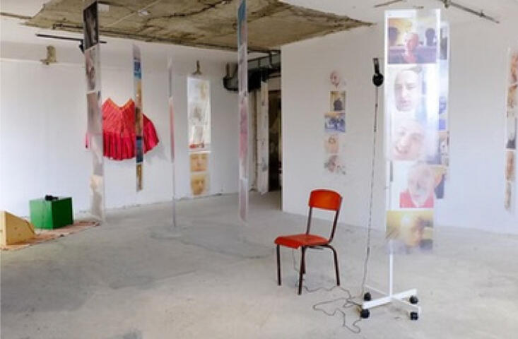 (L-R) Rah Naqvi, gastronomical essays, stop motion video, 2021 & it is her song that i shall forever sing, hand embroidered textile, 2023; Arlinda Morina-Liki, Këtu e din qysh hin, por nuk e din qysh del You know how you enter here, but you don’t know how