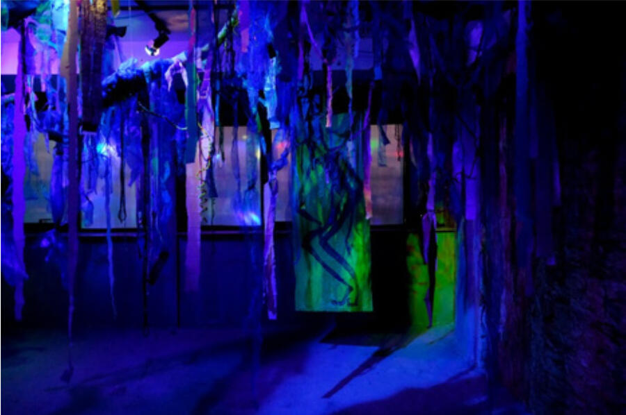 From "All this time, becoming"; Renea Begolli, Jungle Room - Tropics of Repetition/ Multimedia space installation, 2023-2025